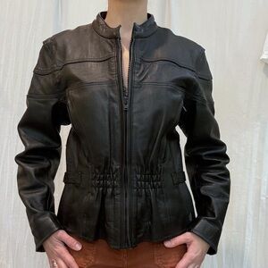 Black Leather Motorcycle Rider Jacket Vintage 90s Leather King Biker Babe‎